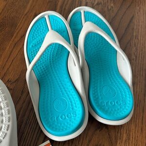 CROCS Athens White and blue Flip Flop thong Sandals unisex